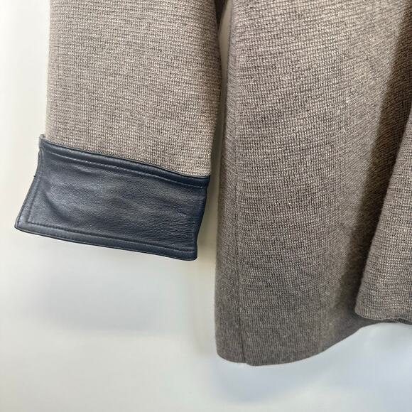 Doncaster Collection Wool And Leather Trim Open Cardigan Brown Sweater Womens XL - Picture 7 of 16